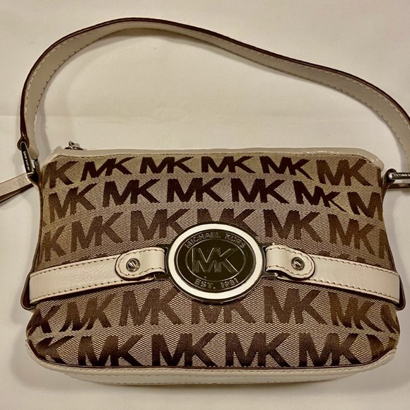 MK Michael Kors Jet Set Signature Logo Jacquard & Leather Demi Shoulder Bag Y2K - Picture 16 of 16
